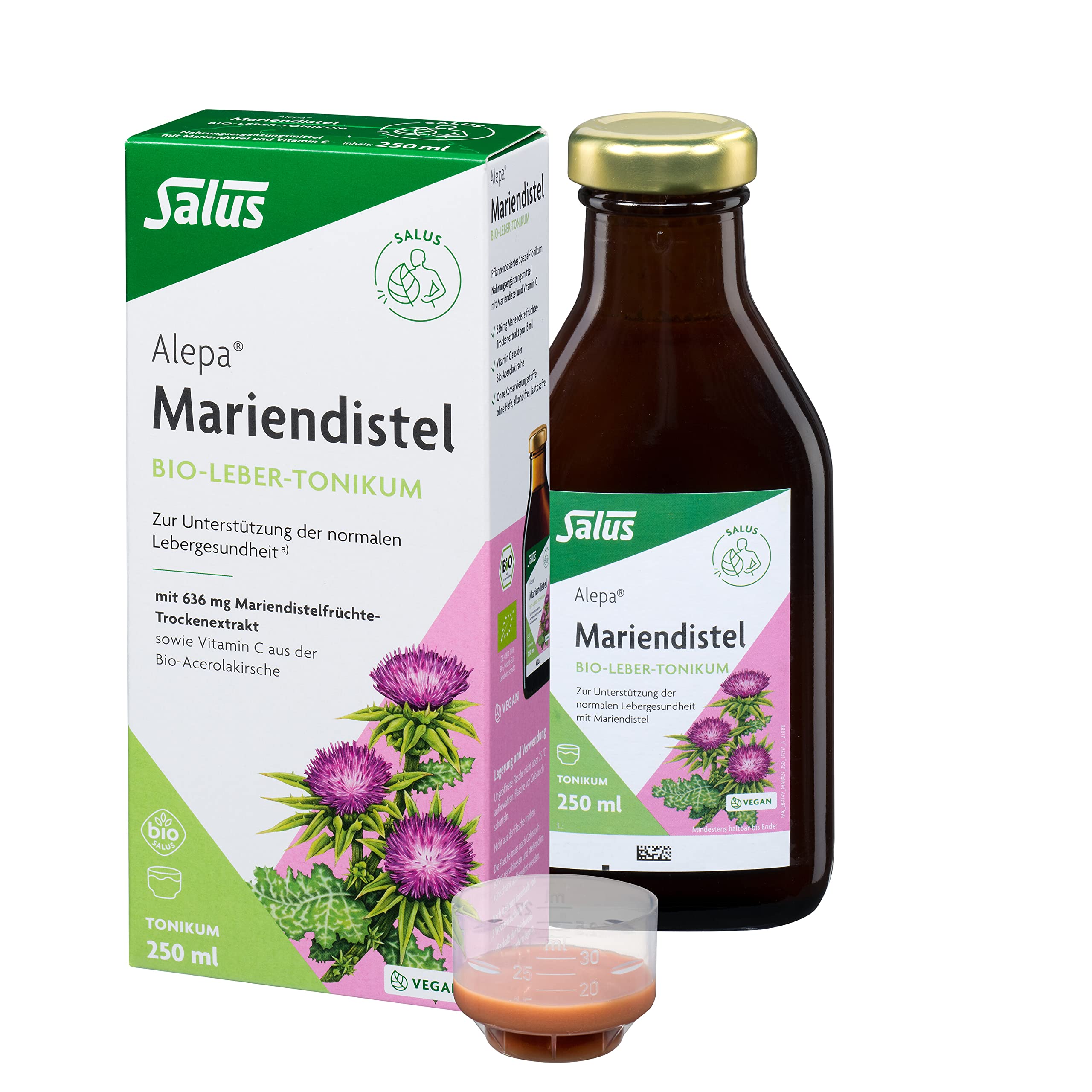 Salus Alepa Mariendistel Bio-Leber-Tonikum – 1x 250 ml - zur Unterstützung der normalen Lebergesundheit mit Mariendistel – mit Vitamin C - vegan - bio