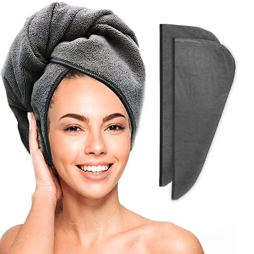 Scala Mikrofaser-Turban-Haarhandtuch, für Frauen, schnell trocknend, super saugfähig, kein Frizz, kein Verknoten, schnell trocknend und für nasses lockiges Haar, 2 Stück