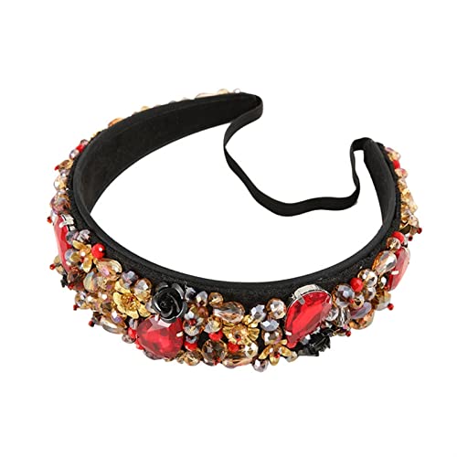 Strass Kristall Breite Stirnbänder Barock Elastische Haarreifen Vintage Mode Haarschmuck für Frauen, rot