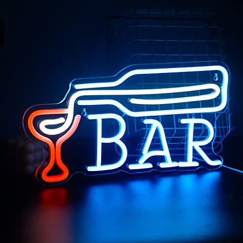 Blaue Bar mit Weinglas-Neonlicht, LED-Neon-Wandschild, USB-leuchtreklame für Hausbar, Spielkneipe, Karaoke, Bistro, Nachtclub, Raum, Wanddekoration, Bar, Party, Weihnachten, Hochzeit