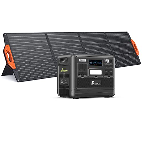 FOSSiBOT F2400 Solar Generator mit 200W Solar Panel, 2400W Tragbare Powerstation 2048Wh LiFePO4 Battery with 3AC Outputs (4800W Peak), 13 Sockets Power Storage for Outdoor, Camping in Motorhome Backup