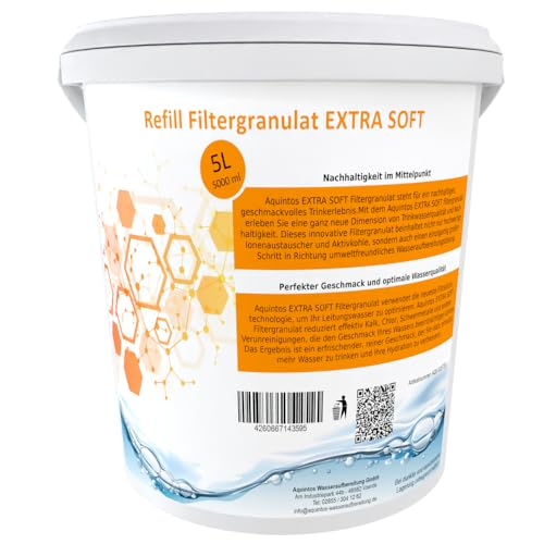 Refill Filtergranulat Ersatz für BWT soft und Aarke Pure Clean + Taste EXTRA SOFT Filtergranulat von Aquintos (5L ESOFT)