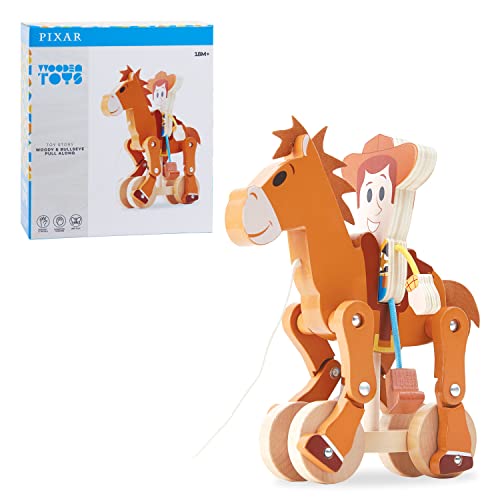 Disney Pixar Holzspielzeug Toy Story Woody & Bullseye Nachziehspielzeug, offiziell lizenziertes Kinderspielzeug für Kinder ab 18 Monaten von Just Play