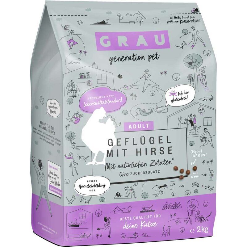 GRAU generation pet - Trockenfutter für Katzen - Geflügel mit Hirse 2 kg