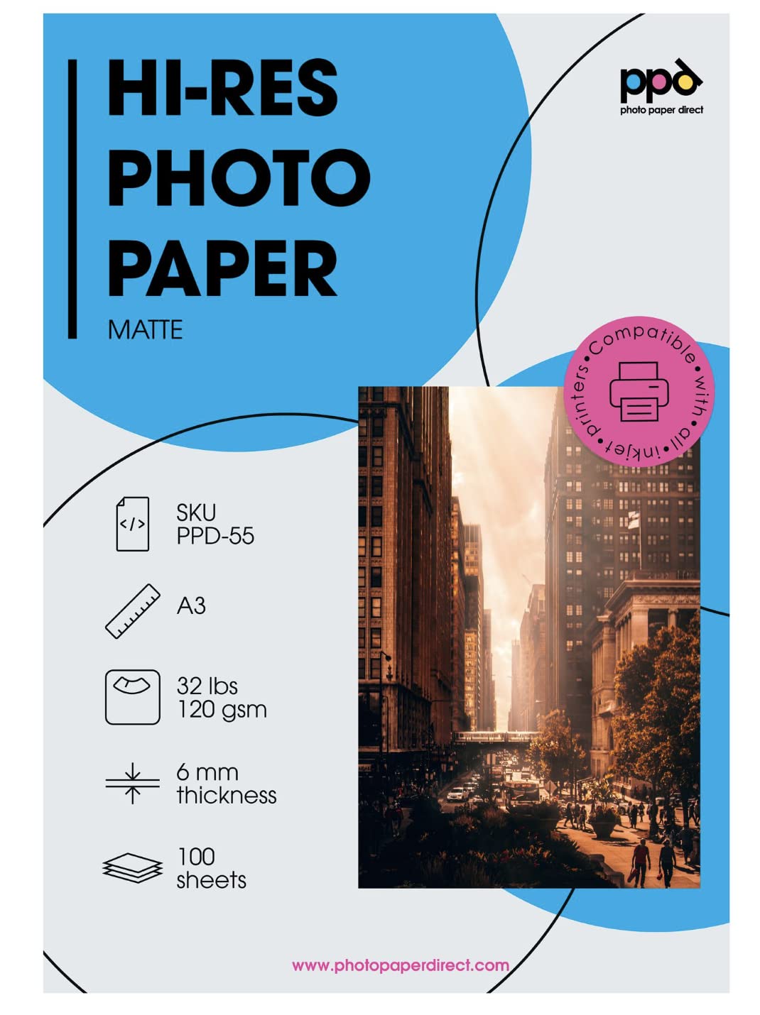 PPD A3x100 Blatt Inkjet Fotopapier 120g Matt Einseitig für alle Tintenstrahldrucker PPD-55-100