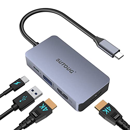 USB-C-Hub, SUTOUG-Dockingstation, 4-in-1-USB-C-Adapter mit zwei 4K-HDMI-Ports, 100-W-Power-Delivery-Port, USBA-3.0-5-Gbit/s-Datenport, kompatibel mit MacBook Pro, Chromebook und weiteren Typ-C-Geräten