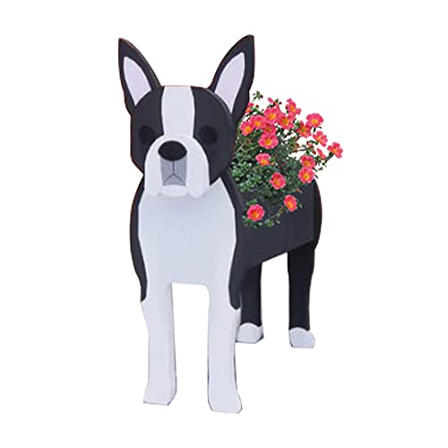 LIBOOI Boston Terrier Hunde-Pflanztopf, Cartoon-Hunde-Blumentopf, niedliches Tierblumenständer, Raumdekoration, Blumenkästen, Pflanztöpfe, Outdoor, Innenbereich, Garten, Pflanzgefäße für Sukkulenten