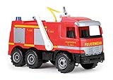Lena 02058 - Starke Riesen Feuerwehr Mercedes Benz Actros, ca. 65 cm,großes Feuerwehrauto mit 3 Achsen, 1,5 Liter Wassertank, Wasserkanone bis 8 Meter, robustes Spielfahrzeug für Kinder (3 Jahre), Rot