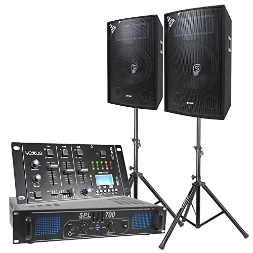 SkyTec Komplettes 700-W-DJ-Bluetooth-Sound-System mit Ständern