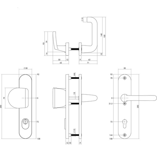 Intersteel Schutzbeschlag, Kernziehschutz PZ 72 mm Griff/Drücker 2