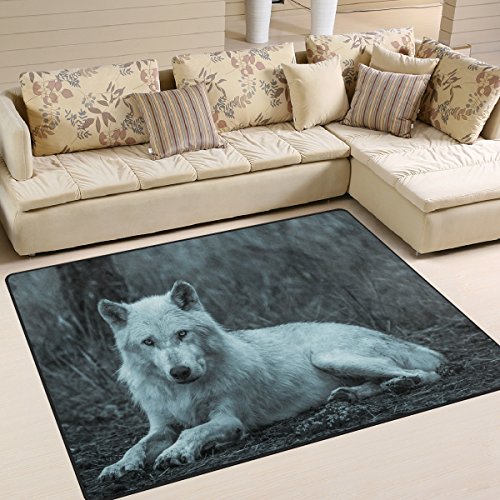 Use7 Arctic Wolf Teppich für Wohnzimmer, Schlafzimmer, 160 x 122 cm, Weiß