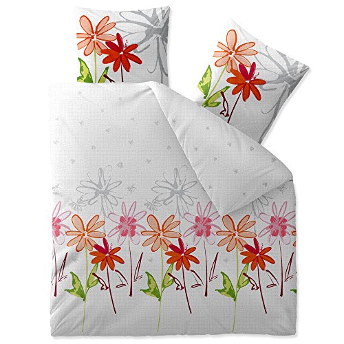 CelinaTex Enjoy Bettwäsche 200 x 200 cm 3teilig Baumwolle Bettbezug Seersucker Ayana Blumen Weiß Rot Grün
