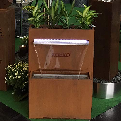 Köhko® bepflanzbarer Wasserfall-Brunnen mit LED-Beleuchtung Höhe 92 cm Wasserspiel aus Cortenstahl/Edelstahl 31007