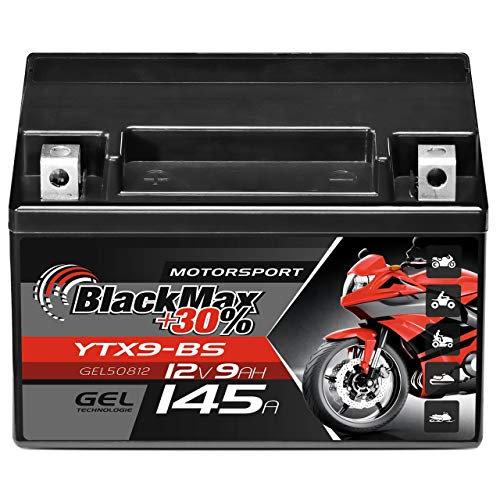 BlackMax YTX9-BS GEL Motorradbatterie 12V 9Ah CTX9-BS Batterie GTX9-BS ETX9-BS
