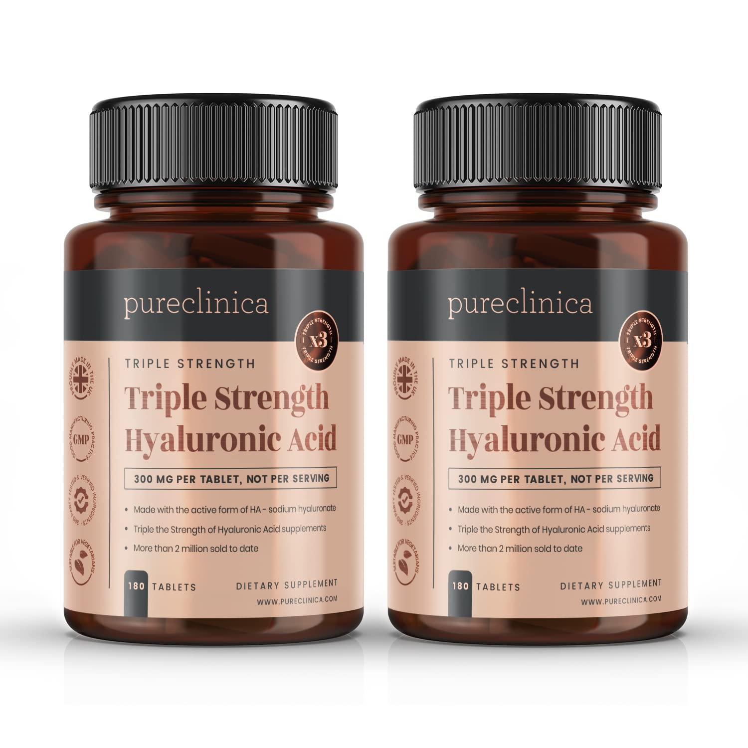 Hyaluronsäure 300 mg x 360 Tabletten (Über 12 Monate Vorrat). Hyaluronsäure in dreifacher Stärke. 300% stärker als alle anderen HLA-Tablets