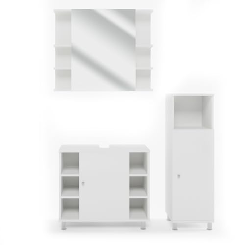 VICCO Badmöbel Set Badezimmermöbel Fynn Spiegel + Unterschrank + Midischrank + Hochschrank (Set 2, Weiß)
