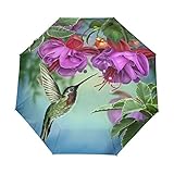 Hunihuni Regenschirm mit Kolibri-Motiv, Blumen-Orchidee, automatisches Öffnen, faltbar, winddicht, wasserdicht, UV-Schutz, Sonnenschutz.