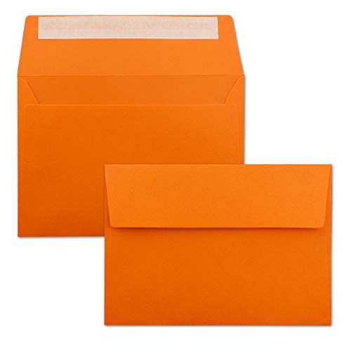 250x Briefumschläge Orange DIN C6 Format 11,4 x 16,2 cm - Haftklebung - Kuverts ohne Fenster - Weihnachten, Grußkarten & Einladungen - Für A6 & A4 Papier