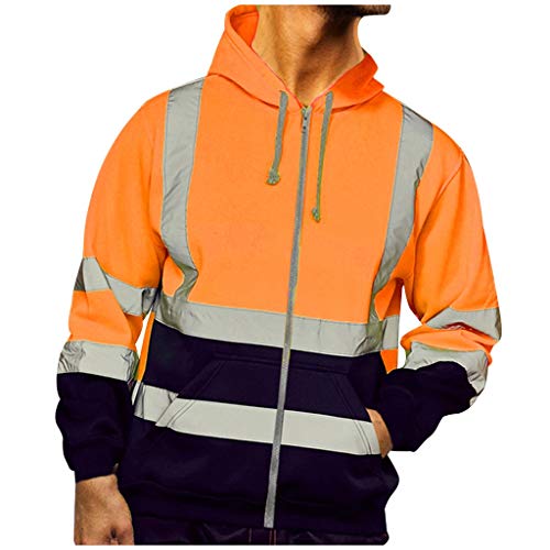 Yowablo Kapuzenpullover Herren Road Work Warnschutz Pullover Langarmshirts Bluse (XL,Orange)