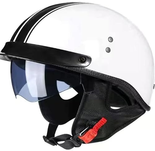 Halbschalenhelm Motorrad Roller Halbhelme Retro Jethelm DOT/ECE-Zertifizierung Brain-Cap Schutzhelm Licht Scooter-Helm mit Visier 3,XXL=63-64cm
