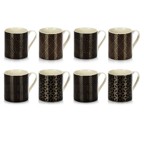 COM-FOUR® 8-teiliges Kaffeetassen-Set im modernen Art-Deco-Style - Kaffeebecher aus Keramik - Kaffeepott, auch für Tee und Glühwein - edler kleiner Keramikbecher für Heißgetränke