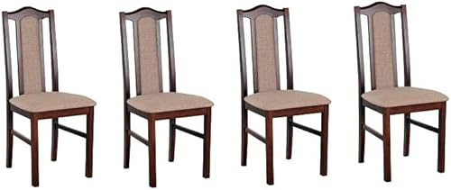 GREKPOL - Set 4 aus Esszimmerstühlen Sitz und Rückenlehne gepolsterter Stoff Velur Stuhl Holz Holzstuhl Polsterstuhl mit hoher Rückenlehne -BOS 2 (Nuss+Beige 30B, 4-Er Set)