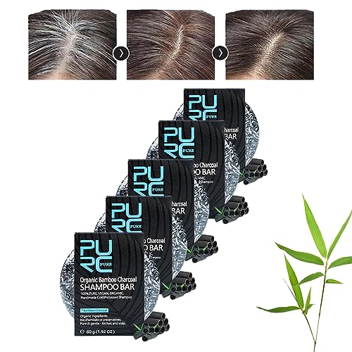 Pure Hair Revitalization Bar, Organic Bamboo Charcoal Shampoo Bar, Gray Hair Reverse Bar, Pure Hair-Darkening Shampoo Bar, Soap for Gray Reverse Darkening Shampoo Gray Repair (5PCS)