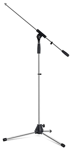 Pronomic MS-25C Mikrofonständer mit Galgen (stabiler Dreibein Galgenständer, höhenverstellbar, inkl. Reduziergewinde und Kabelklemmen, Chrom)