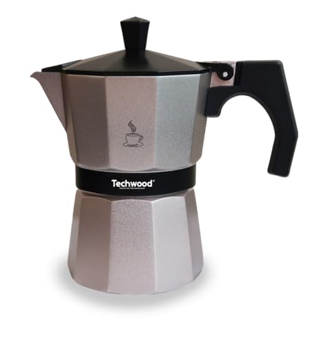 Techwood Traditionelle Mokka-Kaffeemaschine aus Aluminium – 3 Tassen – für alle Herdarten geeignet – pflegeleicht