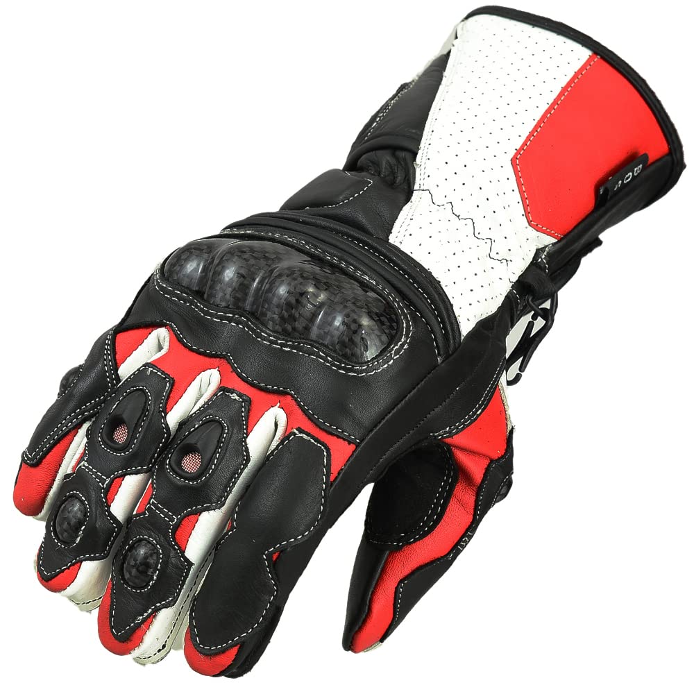 BOSmoto Motorradhandschuhe Racing Pro Motorrad Handschuhe, Rot, Motorradhandschuhen mit Protektoren (XS)
