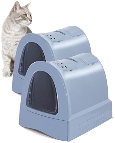 PETGARD 2er Sparpack Katzentoilette mit Schublade Tragegriff Staufach blau + gratis Spielzeug