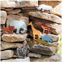 Tender Leaf Toys Holzregal Safari mit Elefant, Krokodil, Zebra, Giraffe, Nashorn, Löwe, Antelope und Nilpferd