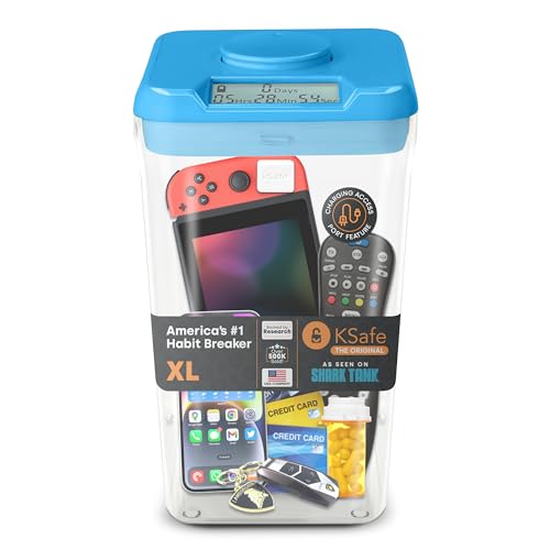 Kitchen Safe mit Zeitschloss-Container (XL), Zeitschloss-Box für Handys, Snacks und andere unerwünschte Versuchungen (blauer Deckel + 26.4cm klarer Behälter)