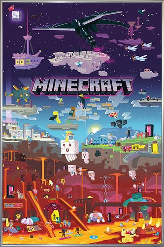 Close Up Minecraft Poster World Beyond (93x62 cm) gerahmt in: Rahmen Silber