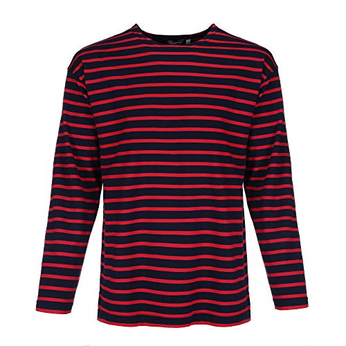 modAS Herren Shirt Bretonisches Streifenshirt - Ringelshirt Streifenshirt Langarmshirt mit Streifen aus Baumwolle in Blau/Rot Größe 64