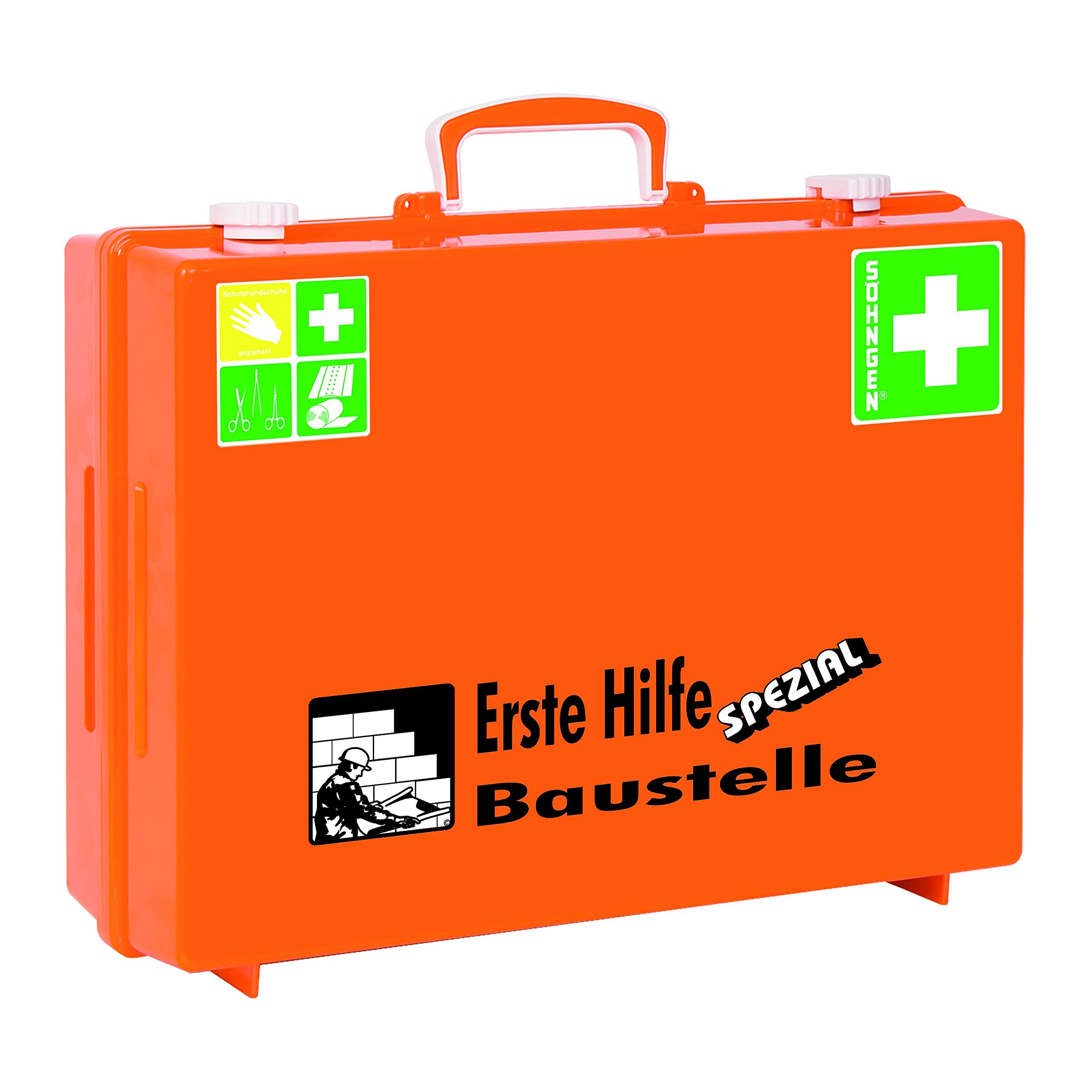 Söhngen Erste-Hilfe-Koffer SPEZIAL Baustelle Advocat MT-CD (Verbandkoffer mit Füllung, inkl. Wandhalterung, schlagfester Kunststoff, Notfallkoffer für Baustellen / Gartenbau / Tiefbau)