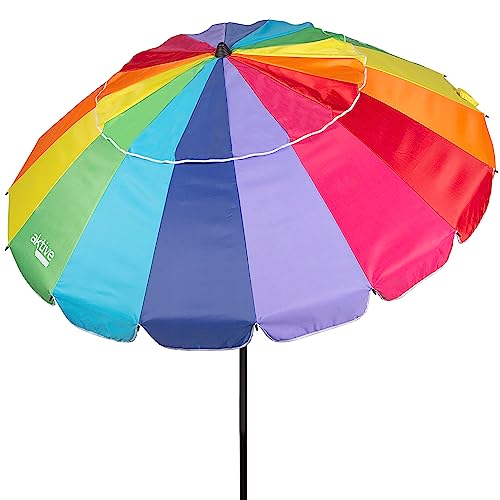 AKTIVE 62280 Sonnenschirm, winddicht, faltbar, neigbar, mehrfarbig, Ø 240 cm, mit UV-Schutz 50, Windschutz am Strand, großer Sonnenschirm, Regenbogen-Strand, Sonnenschirm für Strand