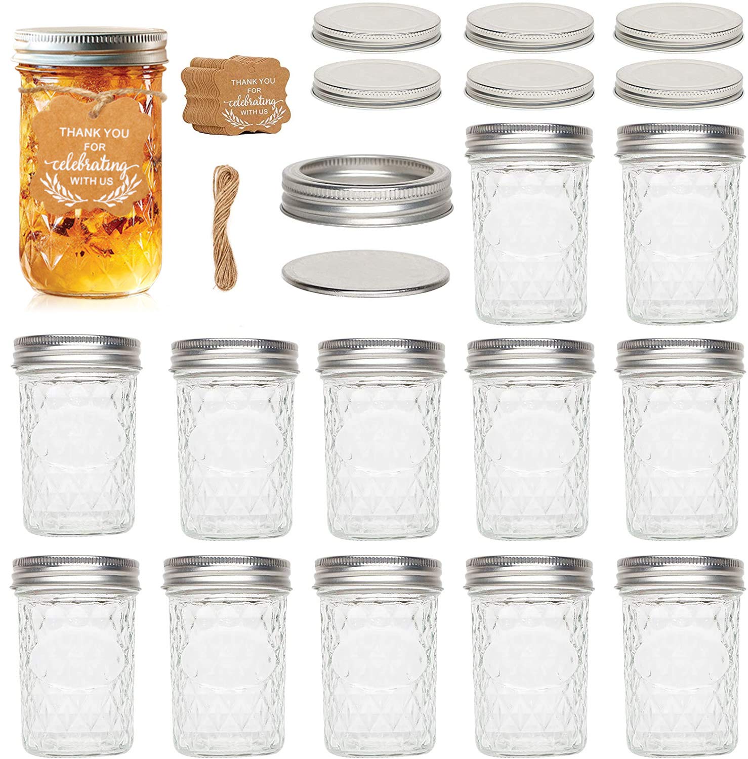UHAPEER 12 Pack Einmachgläser mit Deckel, Vorratsdosen Vorratsgläser Glas 250ML, Mason Jars Glasbehälter, Vorratsglas Einkochgläser für Marmelade, Honig, Hochzeitsgeschenke, Babynahrung