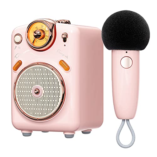 Karaoke Anlage mit 1 drahtlosen Mikrofonens, Tragbares Karaoke Lautsprecher Höhen/Bass, Unterstützt TWS, USB/TF/FM-Radio, Rec, Versorgung für Party,Outdoor (Rosa)
