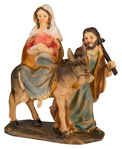 Krippenblock Herbergssuche/Krippenfiguren Maria und Josef auf Esel aus der Suche nach Einer Herberge [Höhe/Maßstab ca 12 cm, handbemalt, aus Polyserin/Kunstharz]