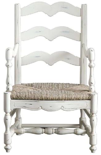 Casa Padrino Luxus Landhausstil Shabby Chic Esszimmer Stuhl mit Armlehnen Antik Weiß/Naturfarben 55 x 50 x H. 90 cm - Luxus Esszimmer Möbel im Landhausstil