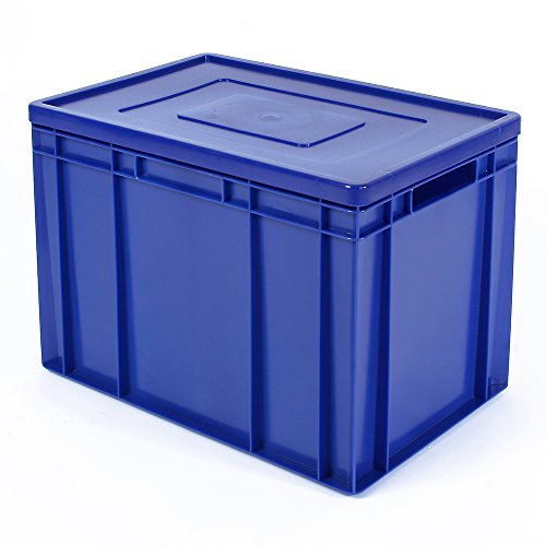BRB Stapelbehälter mit Deckel, Industriequalität, Euro-Maß LxBxH 600x400x420 mm, 83 Liter, lebensmittelecht, blau