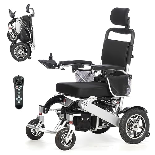 Bueuwe Elektrische Rollstuhl Elektrisch Faltbar Leicht Rollstühle, Elektrischer Rollstuhl mit Fernsteuerung, Elektrorollstuhl, Dual Control System, 24V12A Lithium-Batterie, Aluminium, 30kg