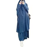 DOTBUY-SHOP Muslimisches Kleid Damen Einfarbig Zweiteiliger Muslim Lange Robe mit Hijab Naher Osten Dubai Arab Islamischer Ramadan Sommerkleid Gebetskleidung Abaya für Frauen