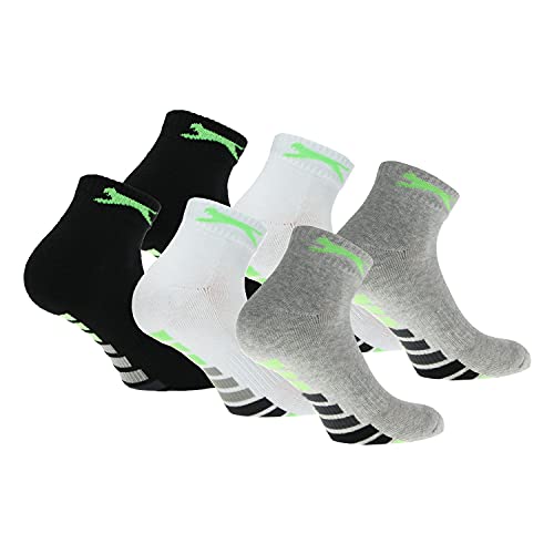 Slazenger 6 Paar Herren Quarter Socken, Höhe über dem Knöchel, Frottee-Innensohle, ausgezeichnete Qualität aus gekämmter Baumwolle (Weiß, Schwarz, Grau, 43-46)