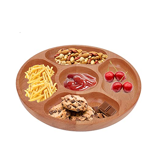 Geteilte Servierplatte, runde hölzerne Dessertfrüchte Snackplatte Käseplatte für Home Party Restaurant Barbecue, 11,8 Zoll