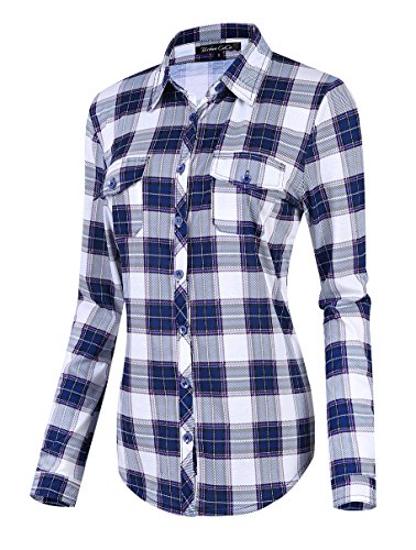 Damen Karierte Blusen Langarmhemd Karierte Bluse Plaid Shirt (XXL, 3)