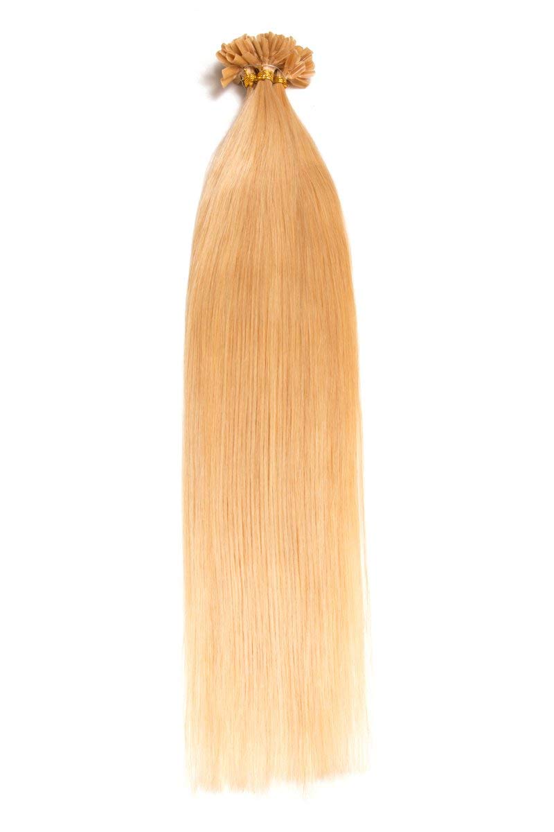 100 x 0,5g x 45cm Mittelblond Nr. 24 glatte indische Remy 100% Echthaar U-tip Extensions/Echthaar-Strähnen/Haarverlängerung mit gratis Zubehör