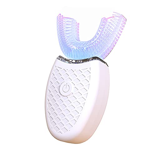 Clenp Elektrische Zahnbürste, Elektrische Zahnbürste U-förmige Ultraschall-Silikon 360 Grad Automatische Blaulicht-Zahnbürste Für Den Heimgebrauch Weiß Erwachsene