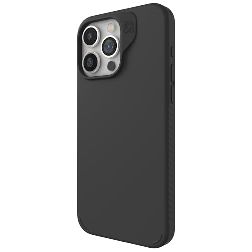 ZAGG Manhattan Snap iPhone 15 Pro Max Hülle – Premium Silikon iPhone Hülle, strapazierfähiges Graphen-Material, Glatte Oberfläche mit bequemem Ripple Grip, MagSafe Handyhülle, Schwarz